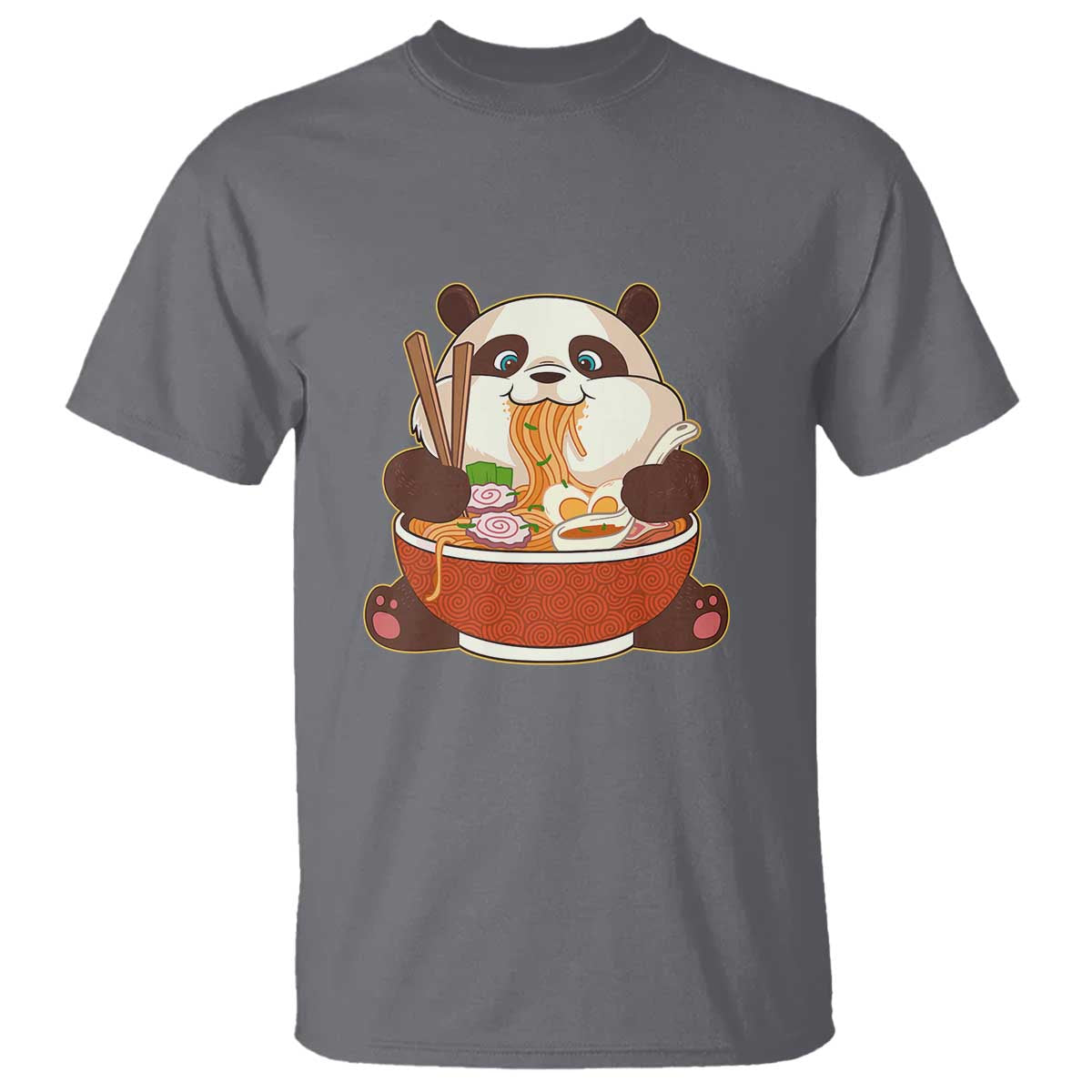 Kawaii Panda Eating Ramen Graphic T Shirt Otaku Japanese Noodle Cute Anime Lover TS02 Charcoal Print Your Wear