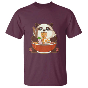Kawaii Panda Eating Ramen Graphic T Shirt Otaku Japanese Noodle Cute Anime Lover TS02 Maroon Print Your Wear