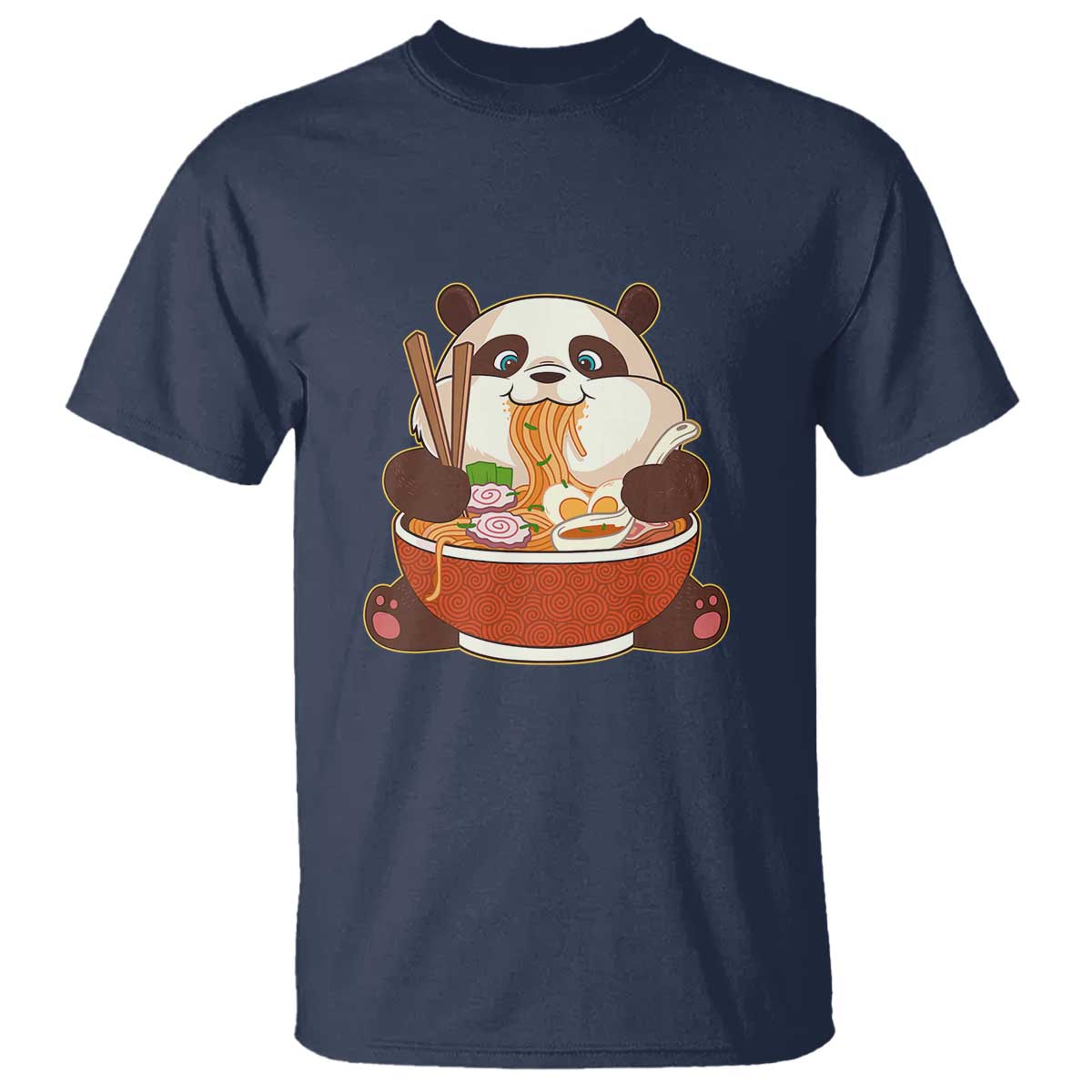 Kawaii Panda Eating Ramen Graphic T Shirt Otaku Japanese Noodle Cute Anime Lover TS02 Navy Print Your Wear