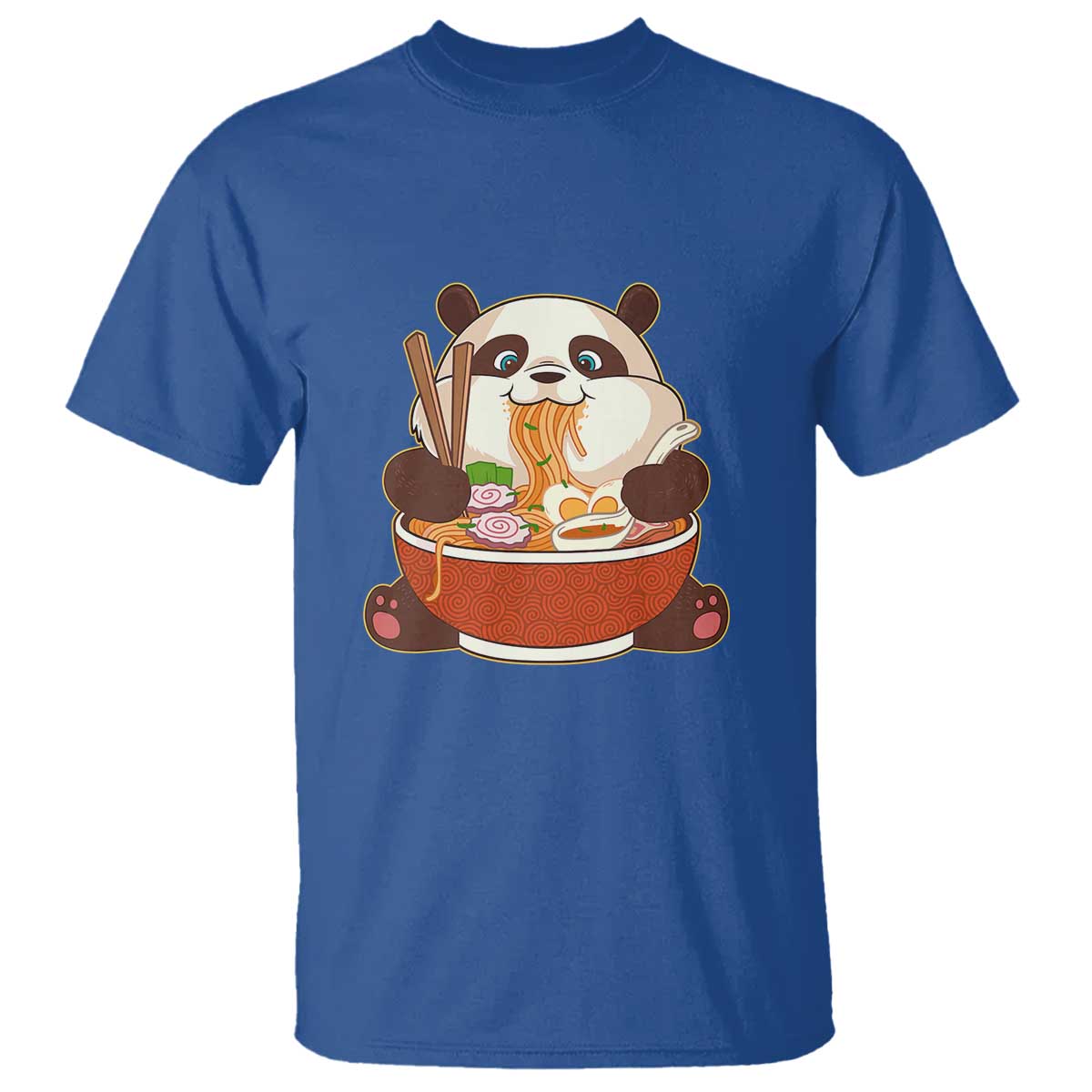 Kawaii Panda Eating Ramen Graphic T Shirt Otaku Japanese Noodle Cute Anime Lover TS02 Royal Blue Print Your Wear