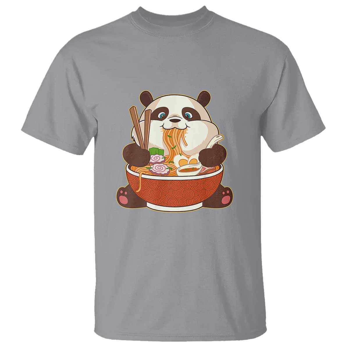 Kawaii Panda Eating Ramen Graphic T Shirt Otaku Japanese Noodle Cute Anime Lover TS02 Sport Gray Print Your Wear