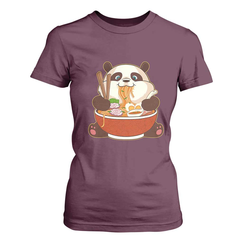 Kawaii Panda Eating Ramen Graphic T Shirt For Women Otaku Japanese Noodle Cute Anime Lover TS02 Maroon Print Your Wear