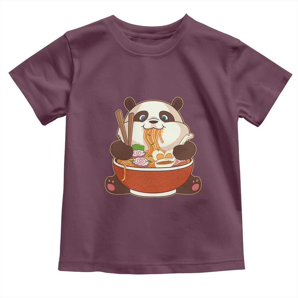 Kawaii Panda Eating Ramen Graphic Toddler T Shirt Otaku Japanese Noodle Cute Anime Lover TS02 Maroon Print Your Wear