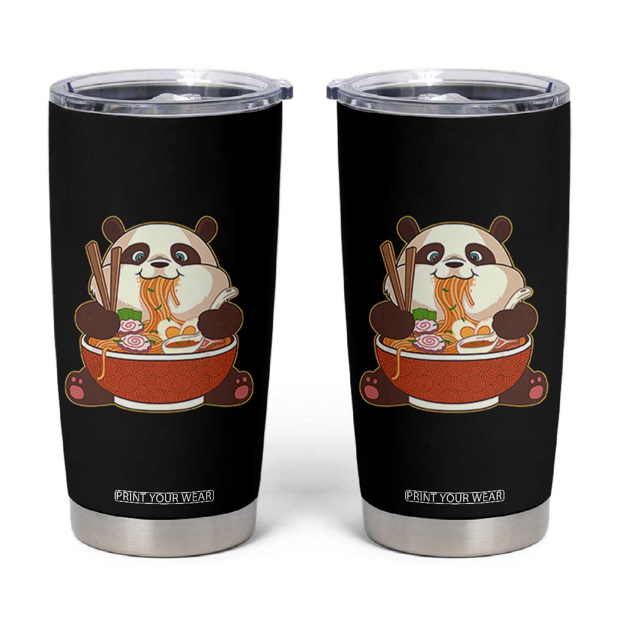 Kawaii Panda Eating Ramen Graphic Tumbler Cup Otaku Japanese Noodle Cute Anime Lover TS02 Black Print Your Wear