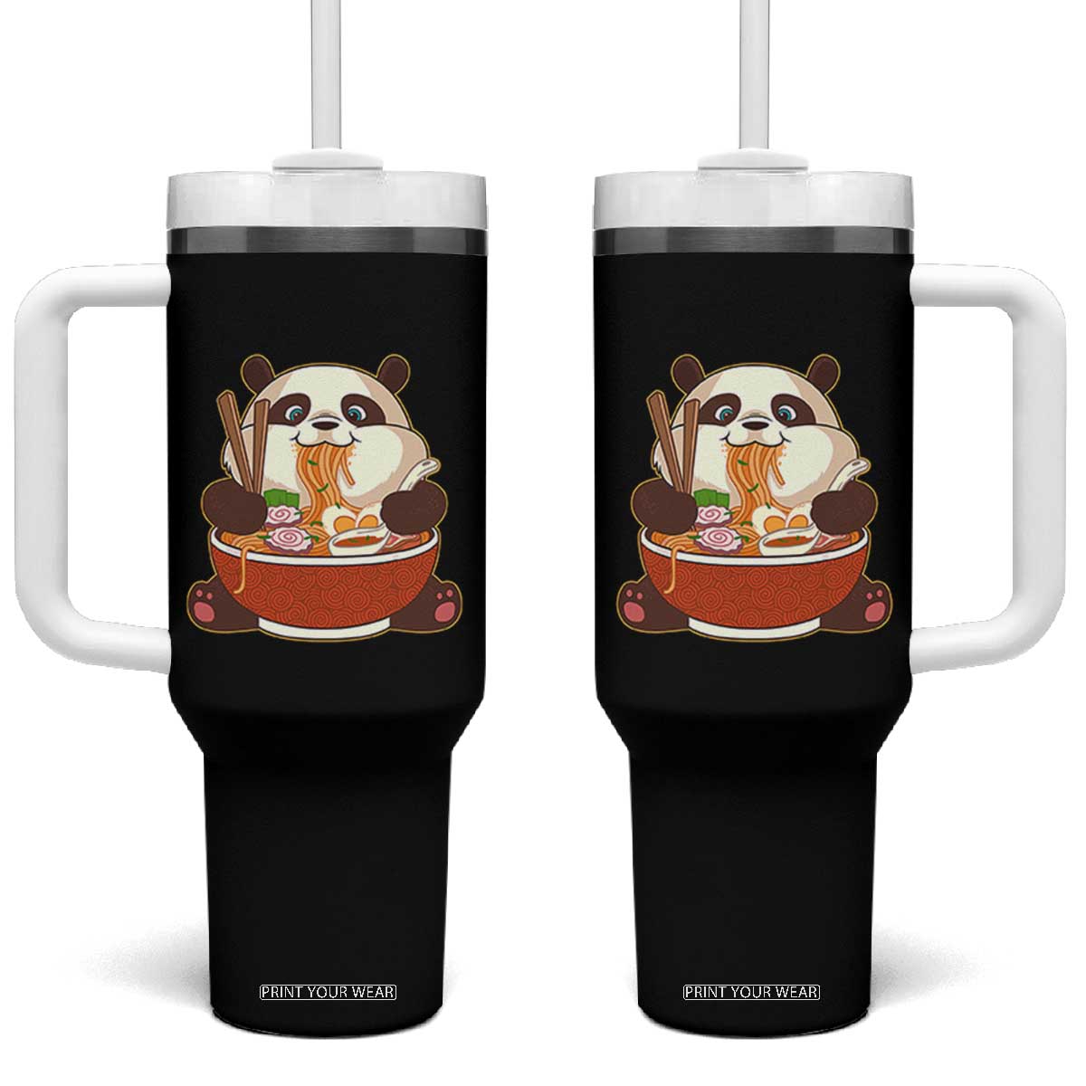 Kawaii Panda Eating Ramen Graphic Tumbler With Handle Otaku Japanese Noodle Cute Anime Lover TS02 One Size: 40 oz Black Print Your Wear