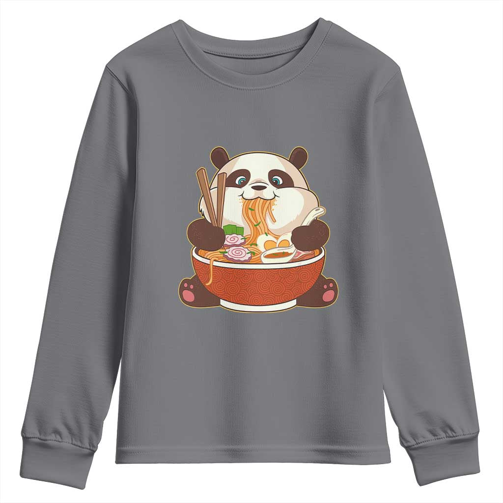 Kawaii Panda Eating Ramen Graphic Youth Sweatshirt Otaku Japanese Noodle Cute Anime Lover TS02 Charcoal Print Your Wear