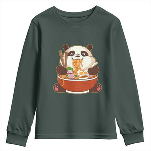 Kawaii Panda Eating Ramen Graphic Youth Sweatshirt Otaku Japanese Noodle Cute Anime Lover TS02 Dark Forest Green Print Your Wear