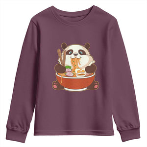 Kawaii Panda Eating Ramen Graphic Youth Sweatshirt Otaku Japanese Noodle Cute Anime Lover TS02 Maroon Print Your Wear