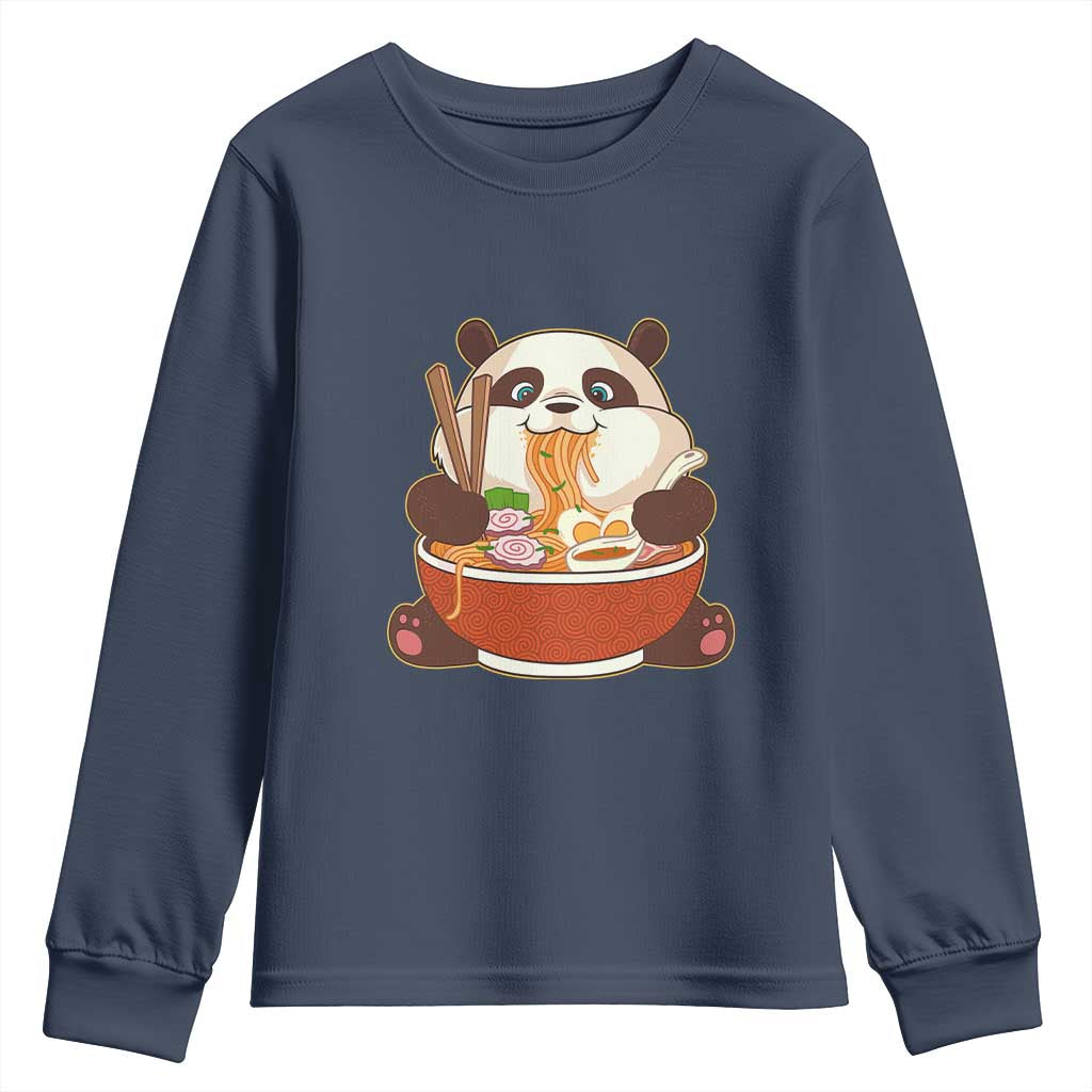 Kawaii Panda Eating Ramen Graphic Youth Sweatshirt Otaku Japanese Noodle Cute Anime Lover TS02 Navy Print Your Wear