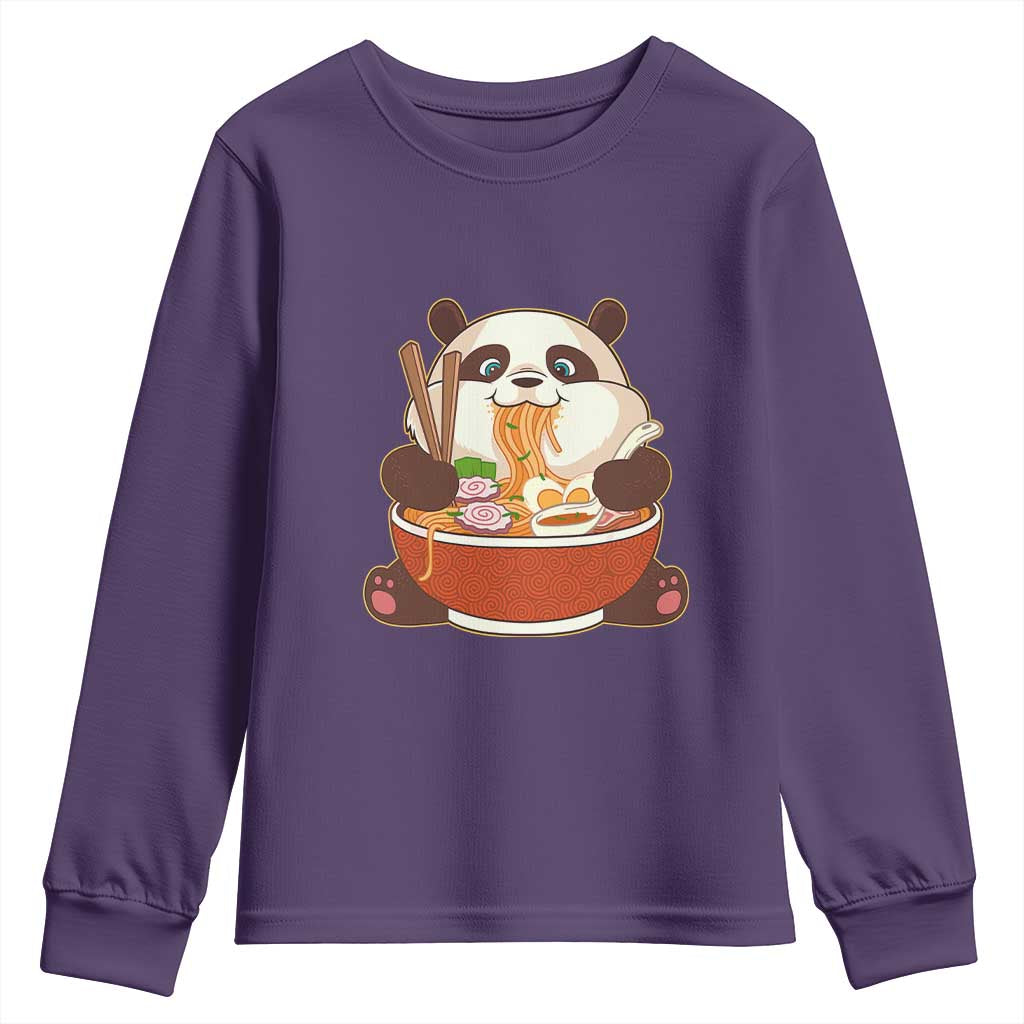 Kawaii Panda Eating Ramen Graphic Youth Sweatshirt Otaku Japanese Noodle Cute Anime Lover TS02 Purple Print Your Wear