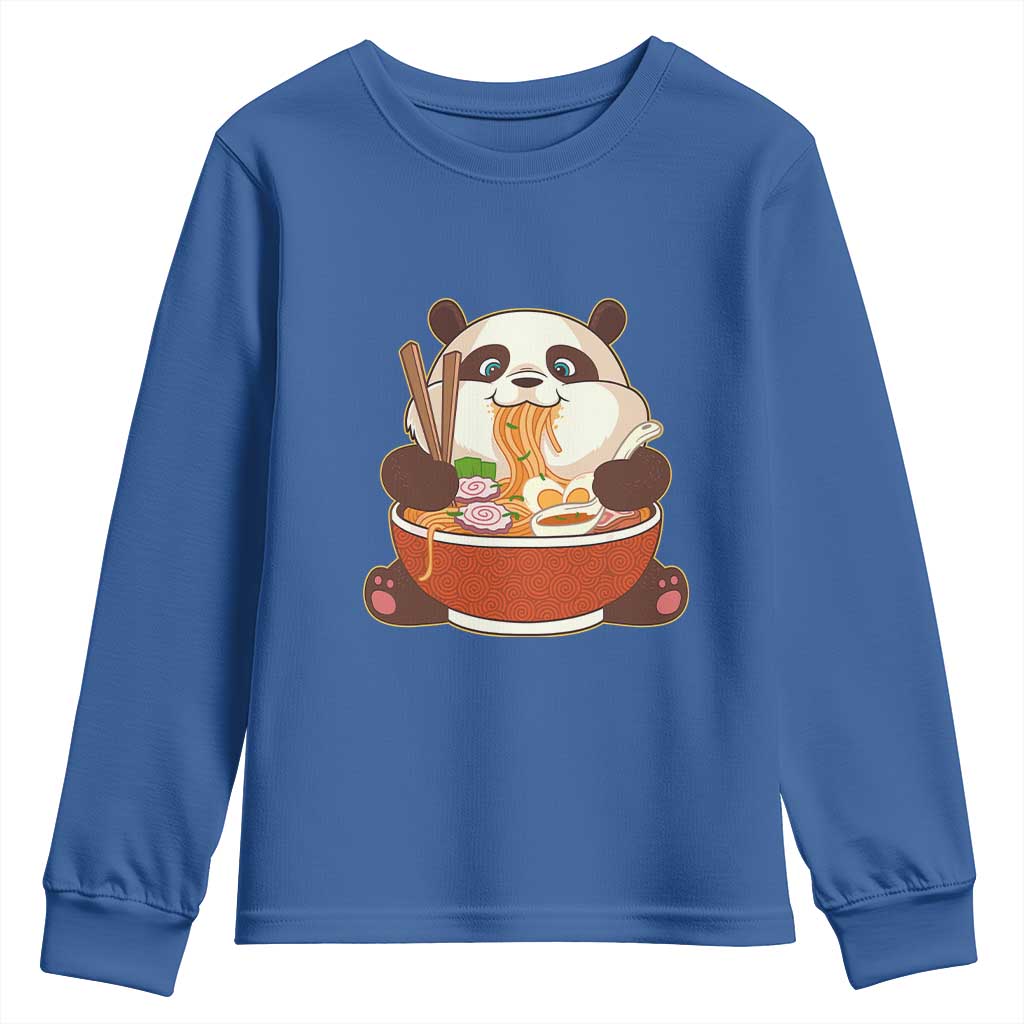 Kawaii Panda Eating Ramen Graphic Youth Sweatshirt Otaku Japanese Noodle Cute Anime Lover TS02 Royal Blue Print Your Wear