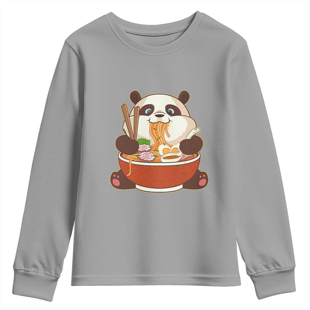 Kawaii Panda Eating Ramen Graphic Youth Sweatshirt Otaku Japanese Noodle Cute Anime Lover TS02 Sport Gray Print Your Wear