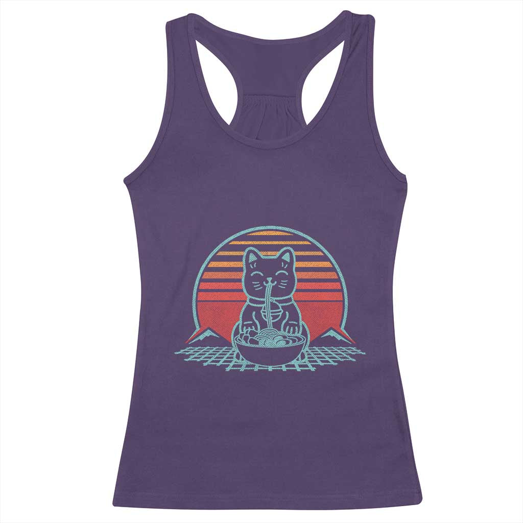 Retro Kawaii Cat Ramen Racerback Tank Top Anime Otaku Japanese Noodles Lover Aesthetic TS02 Purple Print Your Wear