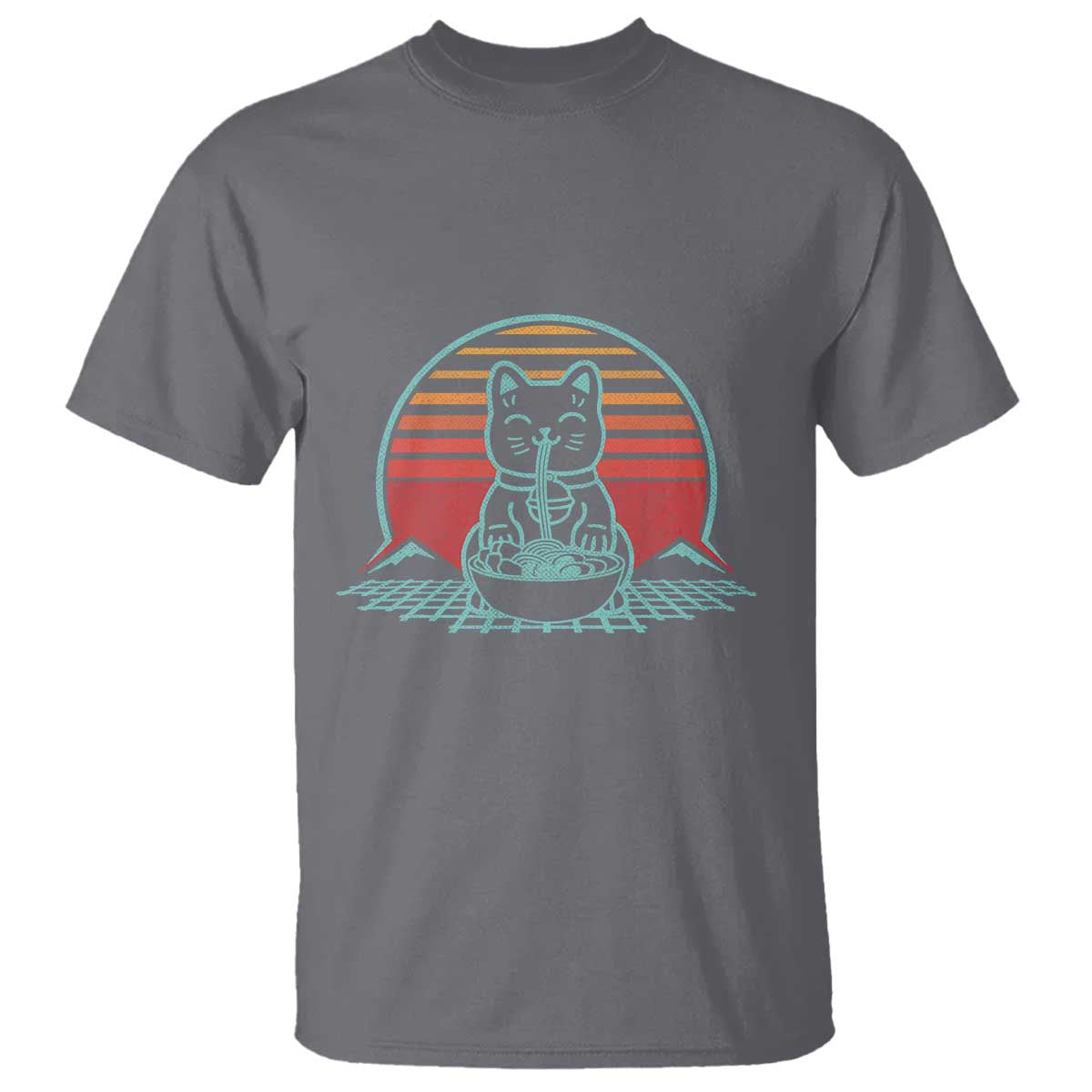 Retro Kawaii Cat Ramen T Shirt Anime Otaku Japanese Noodles Lover Aesthetic TS02 Charcoal Print Your Wear
