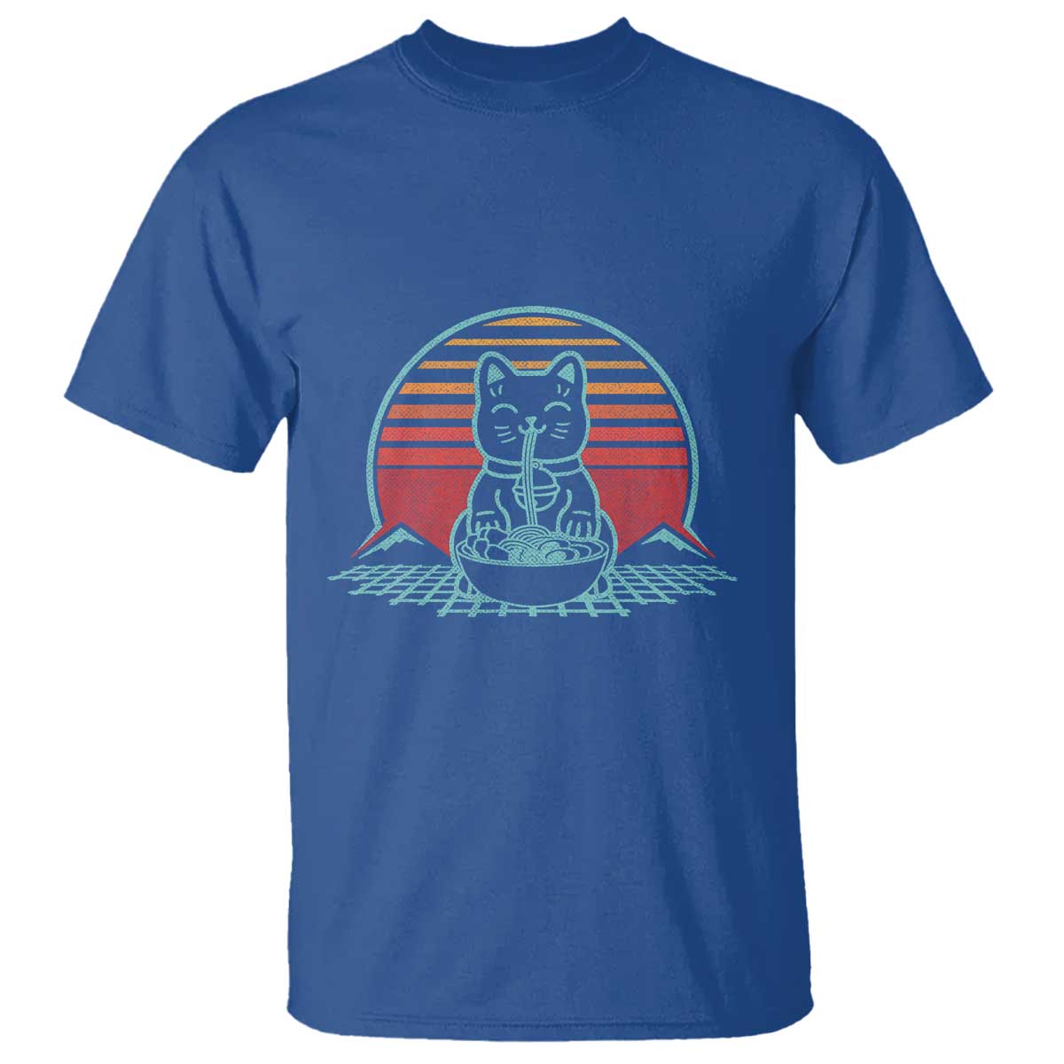 Retro Kawaii Cat Ramen T Shirt Anime Otaku Japanese Noodles Lover Aesthetic TS02 Royal Blue Print Your Wear