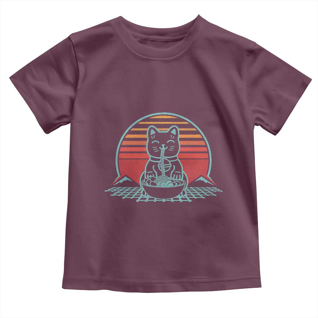 Retro Kawaii Cat Ramen Toddler T Shirt Anime Otaku Japanese Noodles Lover Aesthetic TS02 Maroon Print Your Wear