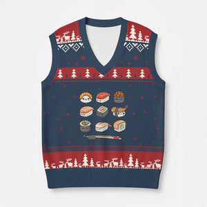 Kawaii Sushi Set V-Neck Knit Sweater Vest Japanese Food Lover Anime Otaku Manga TS02 Navy Red Print Your Wear