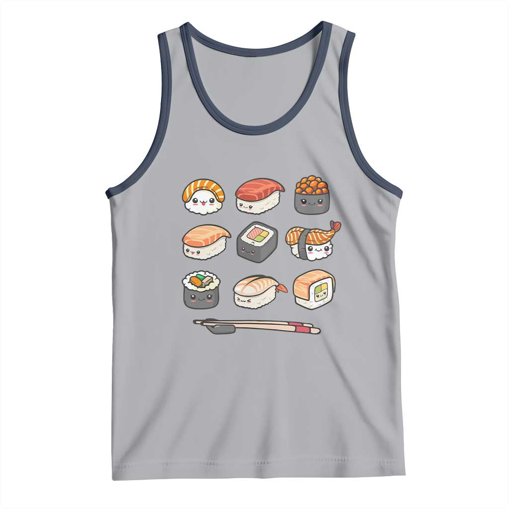Kawaii Sushi Set Tank Top Japanese Food Lover Anime Otaku Manga TS02 Athletic Heather Navy Print Your Wear