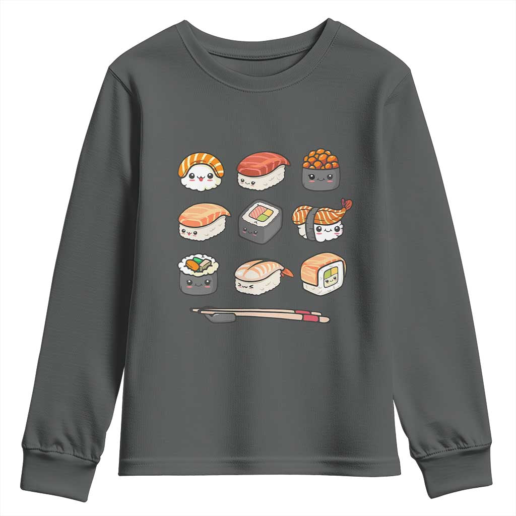 Kawaii Sushi Set Youth Sweatshirt Japanese Food Lover Anime Otaku Manga TS02 Dark Heather Print Your Wear