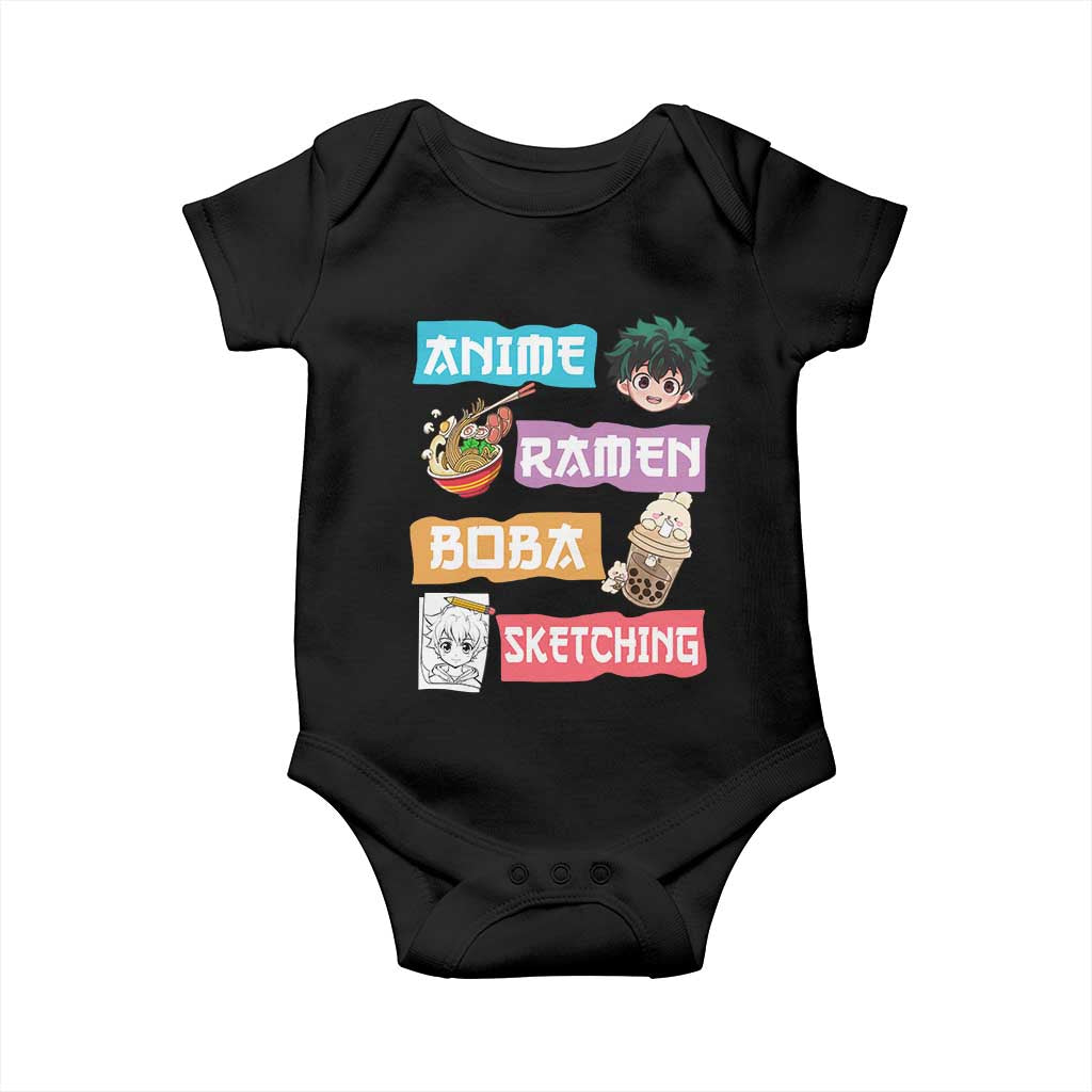 Anime Ramen Boba Sketching Baby Onesie Kawaii Otaku Anime Manga Japanese Pop Culture Cute Graphic TS02 Black Print Your Wear