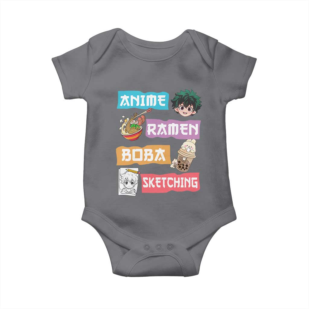 Anime Ramen Boba Sketching Baby Onesie Kawaii Otaku Anime Manga Japanese Pop Culture Cute Graphic TS02 Charcoal Print Your Wear