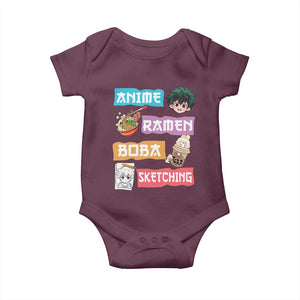 Anime Ramen Boba Sketching Baby Onesie Kawaii Otaku Anime Manga Japanese Pop Culture Cute Graphic TS02 Maroon Print Your Wear
