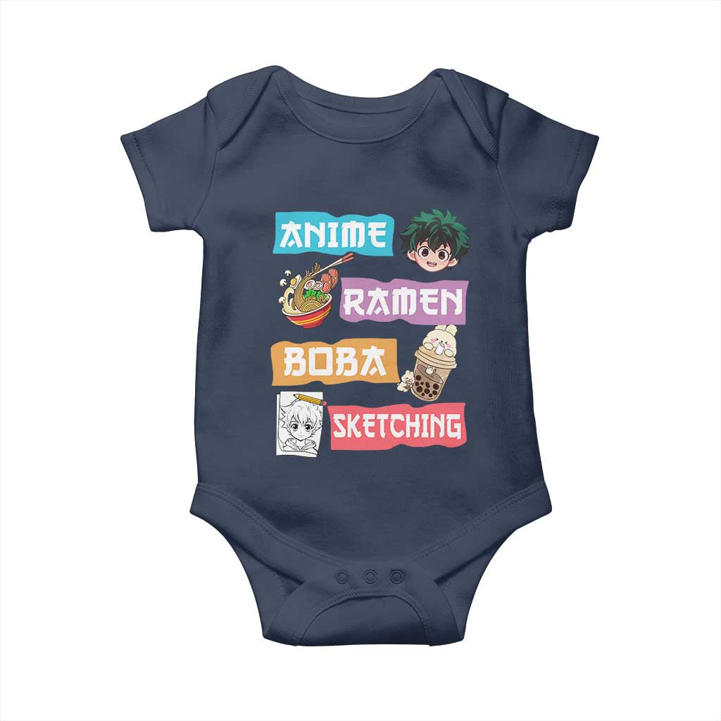 Anime Ramen Boba Sketching Baby Onesie Kawaii Otaku Anime Manga Japanese Pop Culture Cute Graphic TS02 Navy Print Your Wear