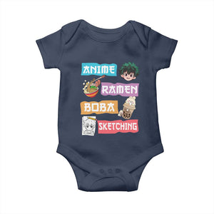 Anime Ramen Boba Sketching Baby Onesie Kawaii Otaku Anime Manga Japanese Pop Culture Cute Graphic TS02 Navy Print Your Wear