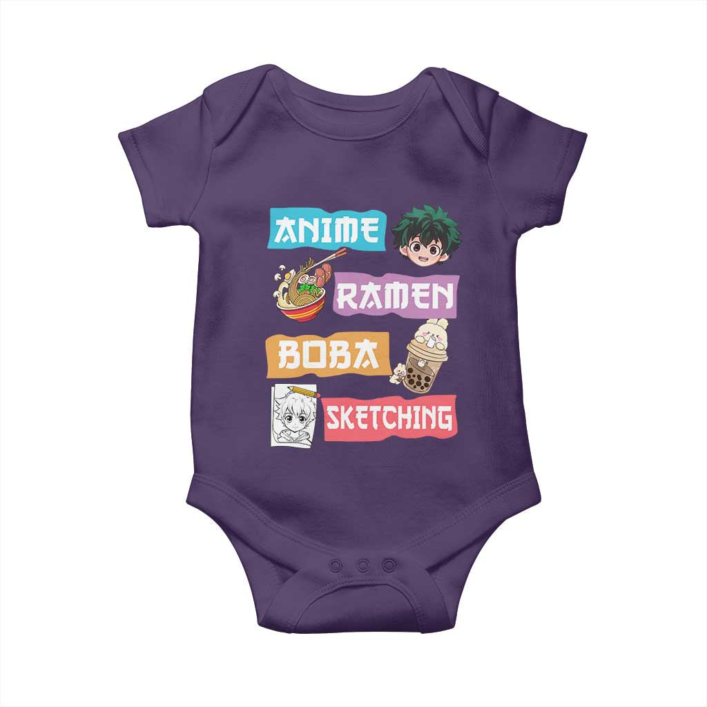 Anime Ramen Boba Sketching Baby Onesie Kawaii Otaku Anime Manga Japanese Pop Culture Cute Graphic TS02 Purple Print Your Wear