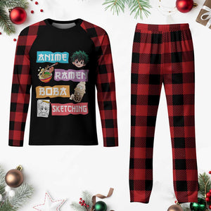 Anime Ramen Boba Sketching Plaid Pajama Set Kawaii Otaku Anime Manga Japanese Pop Culture Cute Graphic TS02 Buffalo Plaid Print Your Wear