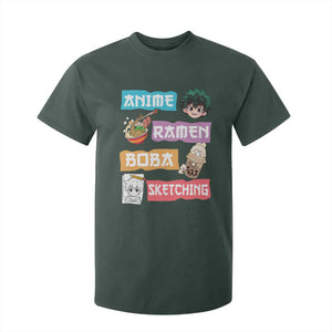 Anime Ramen Boba Sketching T Shirt For Kid Kawaii Otaku Anime Manga Japanese Pop Culture Cute Graphic TS02 Dark Forest Green Print Your Wear