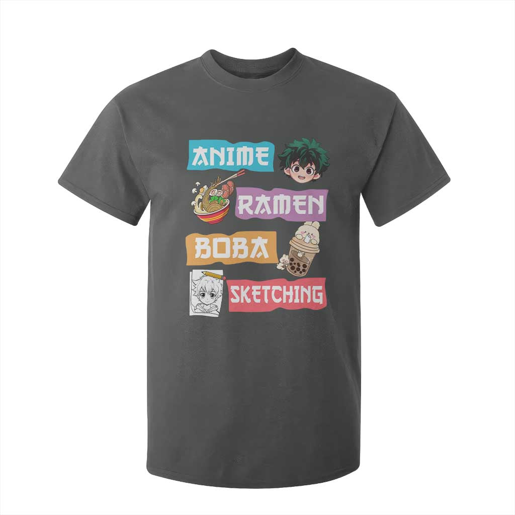 Anime Ramen Boba Sketching T Shirt For Kid Kawaii Otaku Anime Manga Japanese Pop Culture Cute Graphic TS02 Dark Heather Print Your Wear