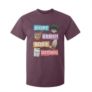 Anime Ramen Boba Sketching T Shirt For Kid Kawaii Otaku Anime Manga Japanese Pop Culture Cute Graphic TS02 Maroon Print Your Wear