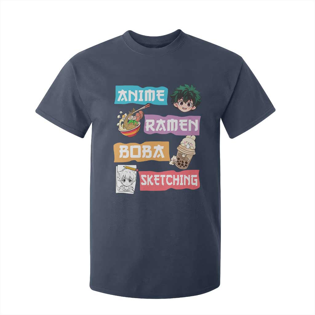 Anime Ramen Boba Sketching T Shirt For Kid Kawaii Otaku Anime Manga Japanese Pop Culture Cute Graphic TS02 Navy Print Your Wear