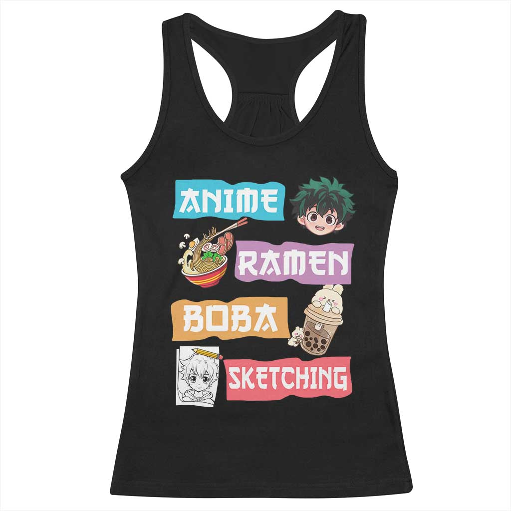 Anime Ramen Boba Sketching Racerback Tank Top Kawaii Otaku Anime Manga Japanese Pop Culture Cute Graphic TS02 Black Print Your Wear