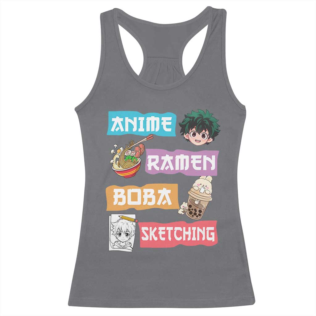 Anime Ramen Boba Sketching Racerback Tank Top Kawaii Otaku Anime Manga Japanese Pop Culture Cute Graphic TS02 Charcoal Print Your Wear