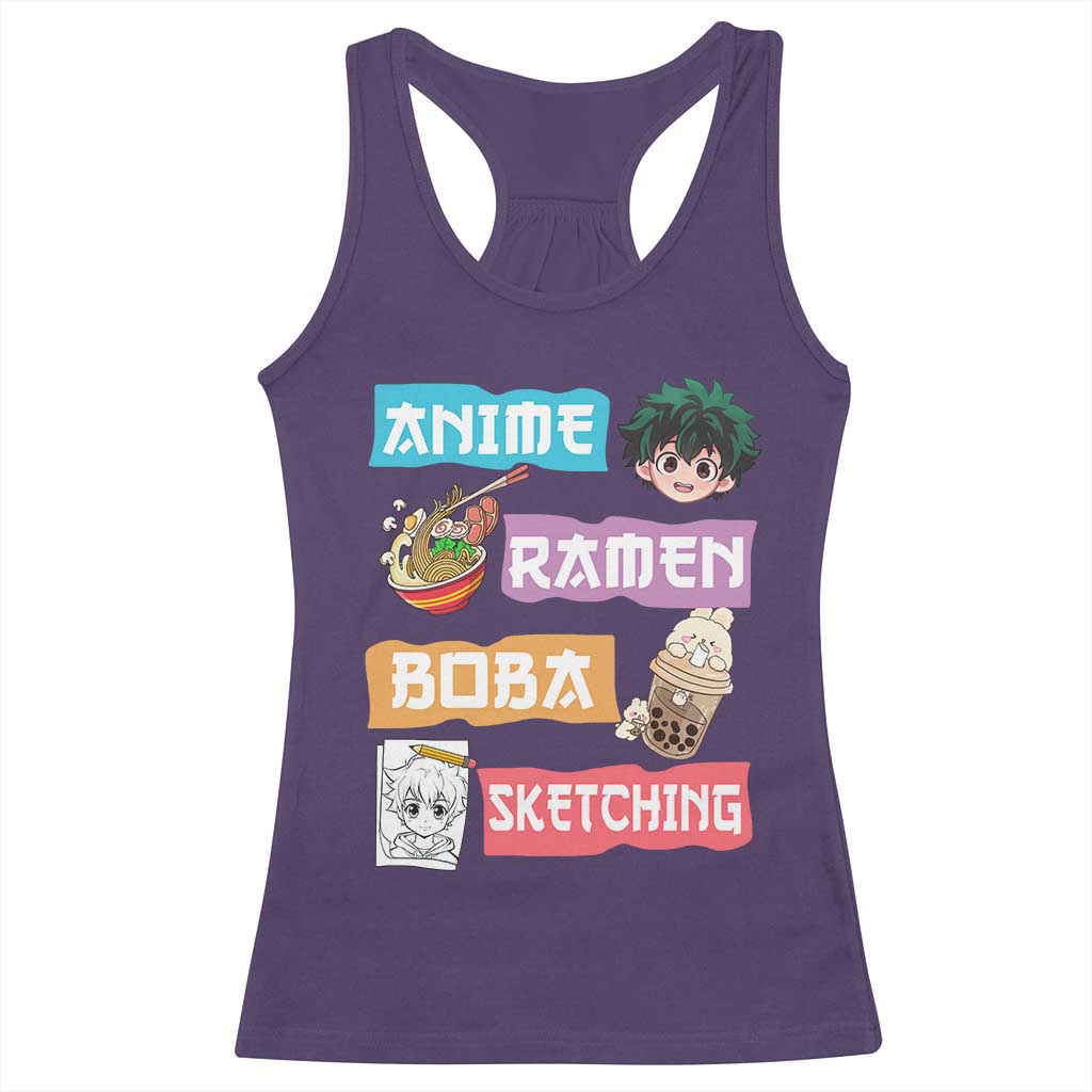 Anime Ramen Boba Sketching Racerback Tank Top Kawaii Otaku Anime Manga Japanese Pop Culture Cute Graphic TS02 Purple Print Your Wear