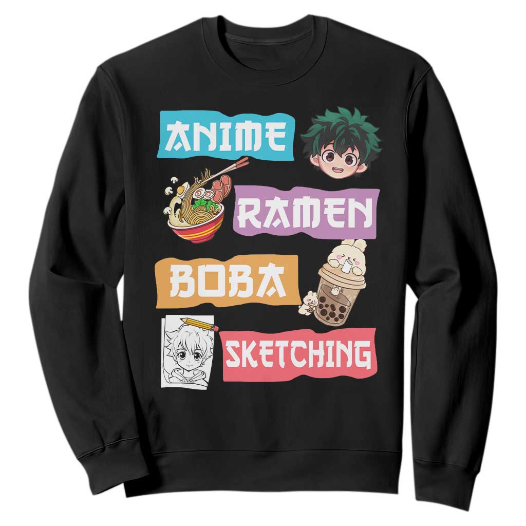 Anime Ramen Boba Sketching Sweatshirt Kawaii Otaku Anime Manga Japanese Pop Culture Cute Graphic TS02 Black Print Your Wear