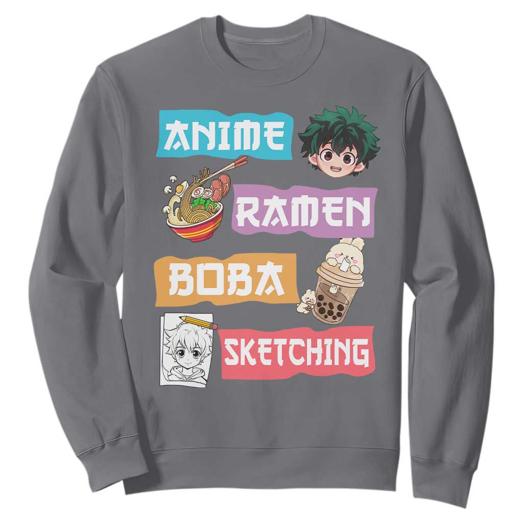 Anime Ramen Boba Sketching Sweatshirt Kawaii Otaku Anime Manga Japanese Pop Culture Cute Graphic TS02 Charcoal Print Your Wear