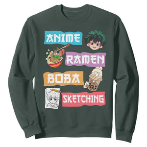 Anime Ramen Boba Sketching Sweatshirt Kawaii Otaku Anime Manga Japanese Pop Culture Cute Graphic TS02 Dark Forest Green Print Your Wear