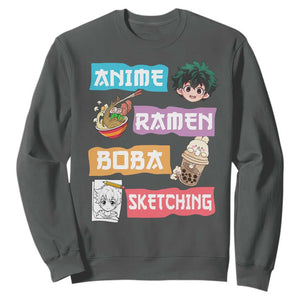 Anime Ramen Boba Sketching Sweatshirt Kawaii Otaku Anime Manga Japanese Pop Culture Cute Graphic TS02 Dark Heather Print Your Wear