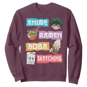 Anime Ramen Boba Sketching Sweatshirt Kawaii Otaku Anime Manga Japanese Pop Culture Cute Graphic TS02 Maroon Print Your Wear