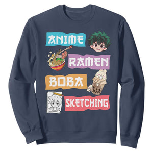 Anime Ramen Boba Sketching Sweatshirt Kawaii Otaku Anime Manga Japanese Pop Culture Cute Graphic TS02 Navy Print Your Wear