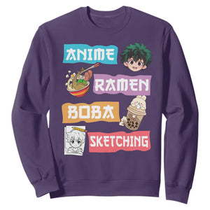 Anime Ramen Boba Sketching Sweatshirt Kawaii Otaku Anime Manga Japanese Pop Culture Cute Graphic TS02 Purple Print Your Wear