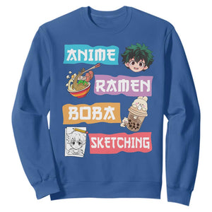 Anime Ramen Boba Sketching Sweatshirt Kawaii Otaku Anime Manga Japanese Pop Culture Cute Graphic TS02 Royal Blue Print Your Wear