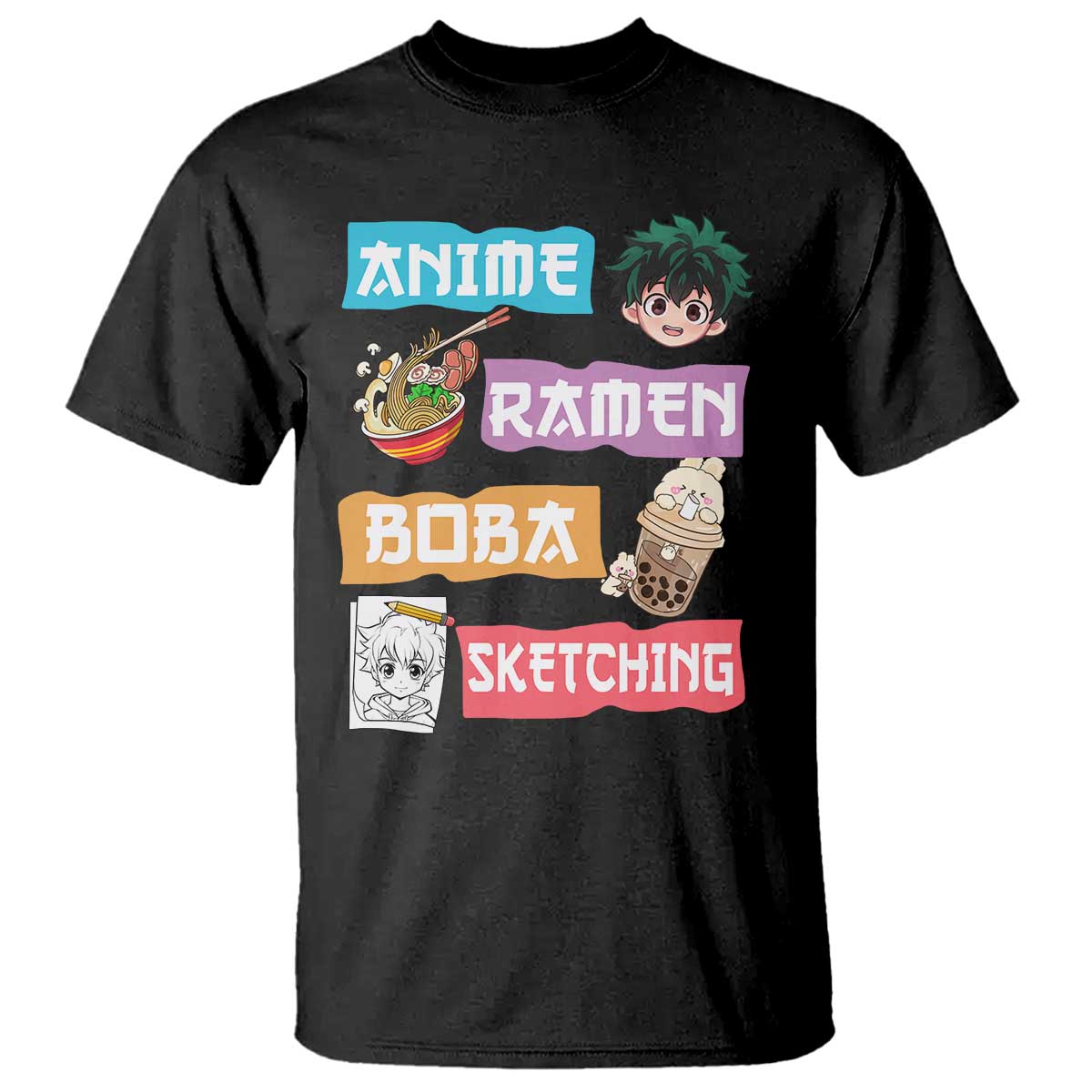 Anime Ramen Boba Sketching T Shirt Kawaii Otaku Anime Manga Japanese Pop Culture Cute Graphic TS02 Black Print Your Wear