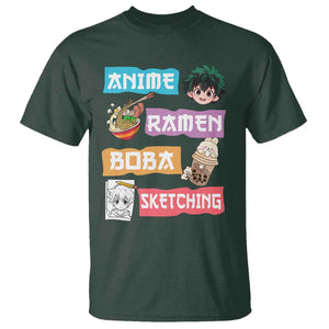 Anime Ramen Boba Sketching T Shirt Kawaii Otaku Anime Manga Japanese Pop Culture Cute Graphic TS02 Dark Forest Green Print Your Wear