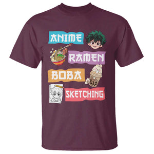 Anime Ramen Boba Sketching T Shirt Kawaii Otaku Anime Manga Japanese Pop Culture Cute Graphic TS02 Maroon Print Your Wear