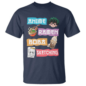 Anime Ramen Boba Sketching T Shirt Kawaii Otaku Anime Manga Japanese Pop Culture Cute Graphic TS02 Navy Print Your Wear
