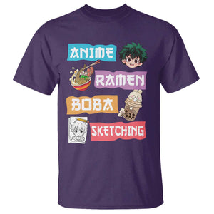 Anime Ramen Boba Sketching T Shirt Kawaii Otaku Anime Manga Japanese Pop Culture Cute Graphic TS02 Purple Print Your Wear